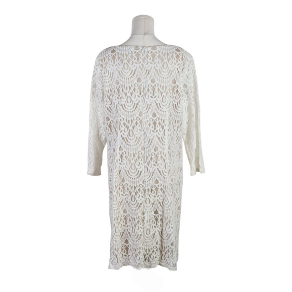 RN Studio White Lace Overlay Dress Size 18 Boho Romantic Lined Sheath - Picture 4 of 11